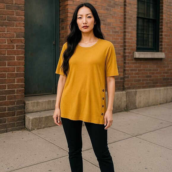 Misia Curvy 1X Yellow Asymmetrical Tunic Blouse - Picture 1 of 10